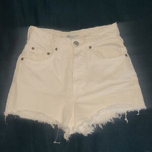High-Waisted White Denim Shorts